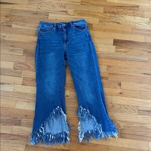 Cello Distressed Flare Jeans in Deep Blue